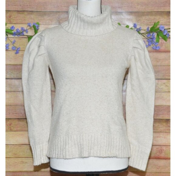 Cabi Ladies Cream Tuck Turtleneck Sweater Size XS Puff Sleeve Casual Neutral - Picture 1 of 9